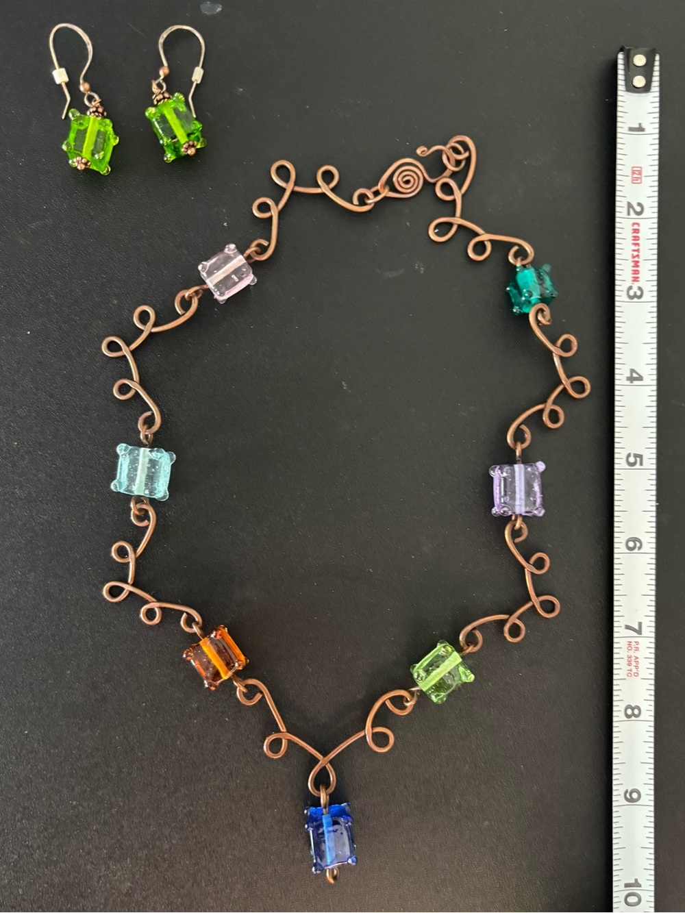 Multicolor Acrylic Cubes Copper Wire Necklace & Earring Set Handcrafted Artisan